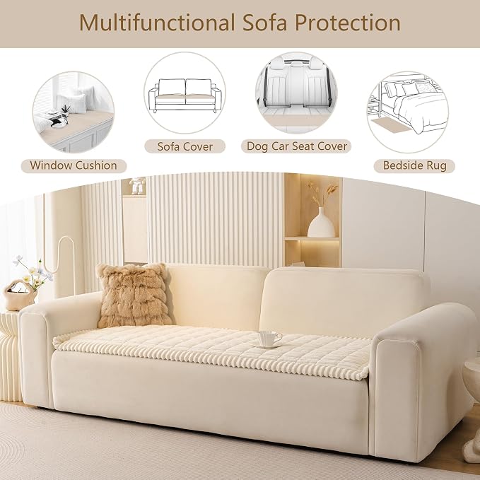 MEETSKY Cream Couch Cover for Dogs, Pet Small Couch Covers for Sofa, Thick Soft Dog Bed Cover Non-Slip Washable Couch Covers for 2 Cushion Couch Sofa Pet Friendly, 27.6" x 59"