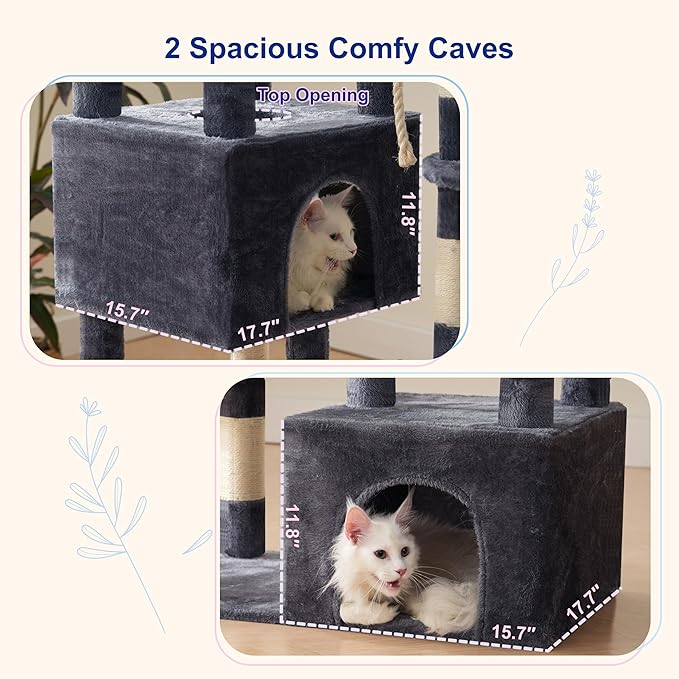Gitelsnour Maine Coon Cat Tree, Heavy Duty Cat Tree for Indoor Cats Large Adult, Cat Tower for Large Cats 20 lbs+ with Hammock, 2 Big Perches, 2 Cat Condos, 15 Scratching Posts, Smoky Gray GCT033G