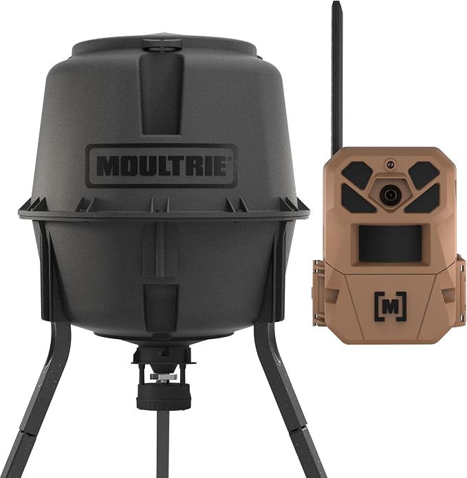 Moultrie Deer Feeder Standard and Moultrie Edge 3 Cellular Trail Camera Bundle