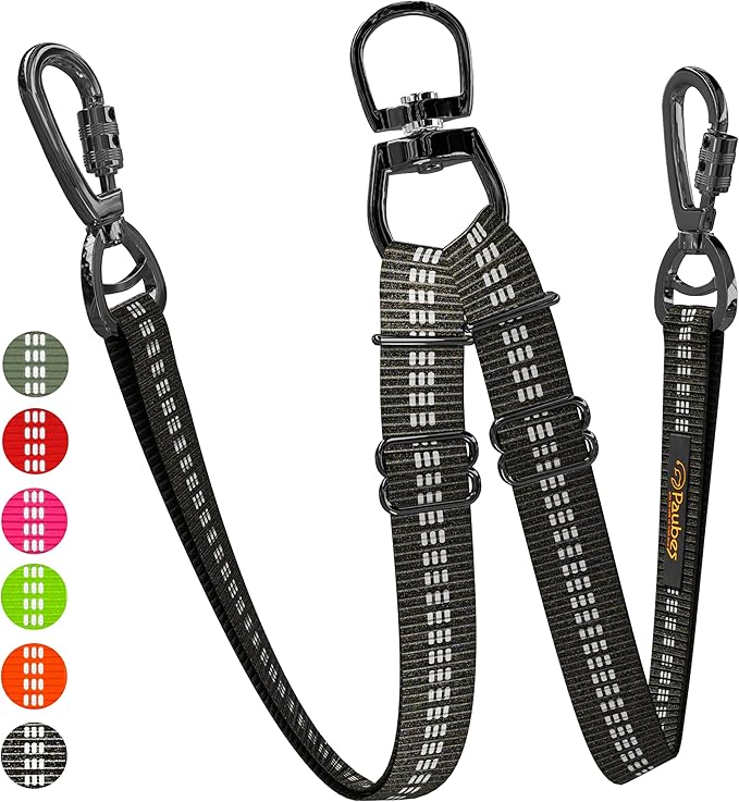Double Dog Leash – Adjustable Length Long Leash for Dog Training – Dual Reflective Dog Leash with Non-Tangle Design – Heavy Duty Nylon and Metal Buckles – Ideal