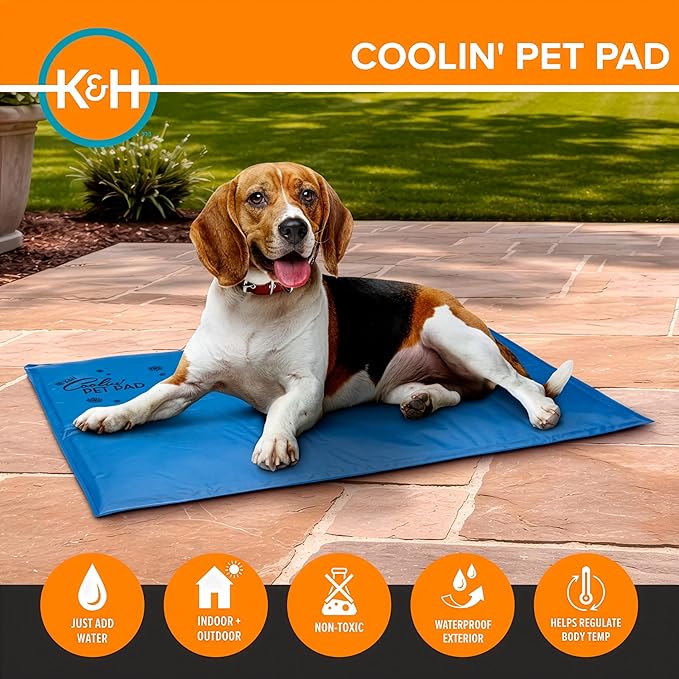 K&H Pet Products Coolin' Pet Pad Dog Mat, Portable Dog Cooling Mat for Travel or in Home, Perfect for Carriers, Crates, Outdoor Houses, Yards, Porches, Pet Beds & More - X-Large 38 X 27in Chill Blue