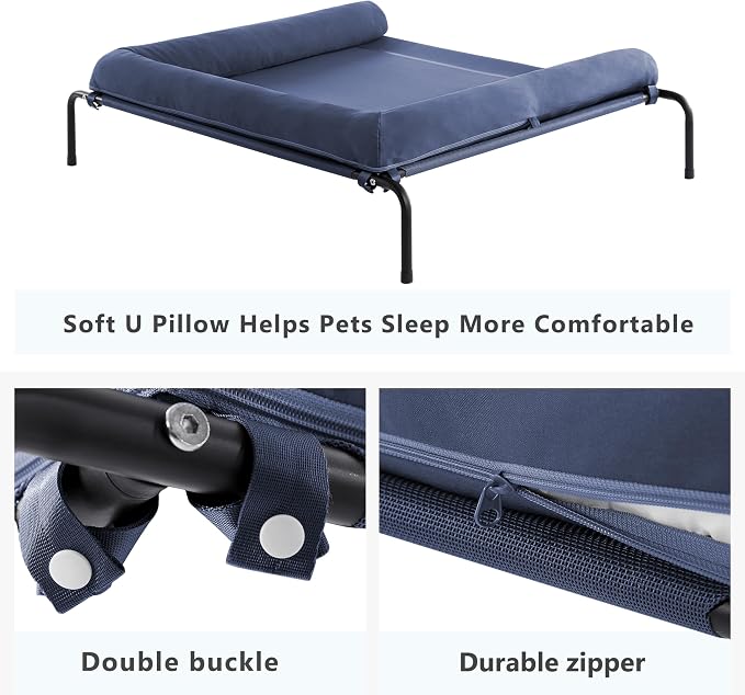 Cooling Elevated Dog Bed, Outdoor Raised Dog Beds, Medium Waterproof Dogs Cot W/Breathable Mesh, Pet Cot W/Portable Removable Bolster