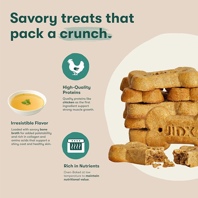 Jinx Oven-Baked Chicken Bone Broth Biscuit Treats, Crunchy, All Natural, Superfood-Rich with Real Chicken, Pumpkin & Blueberries, 16oz (Pack of 2)