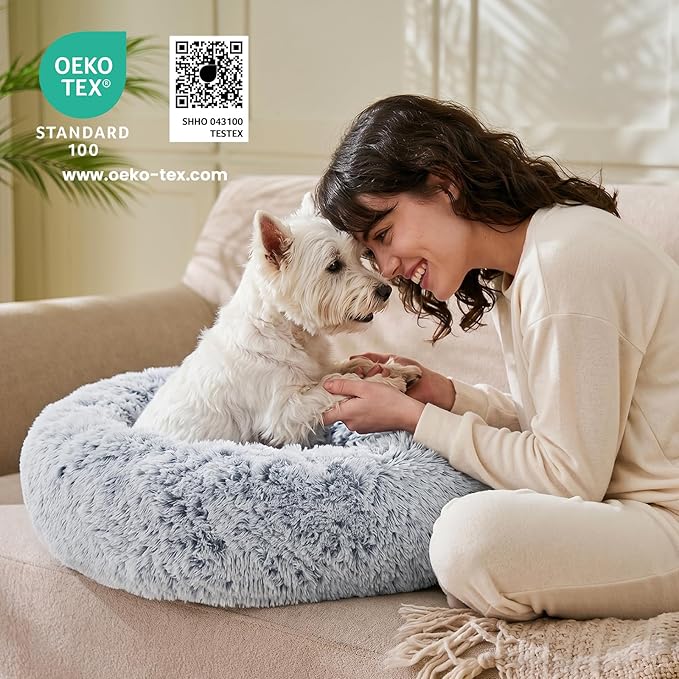 JOLLYVOGUE Dog Beds Large Sized Dog, 36 inches Calming Soft Anti-Anxiety Donut Dogs Bed, Washable Round Fluffy Cushion for Large Pets, Fits up to 80 lbs Pets