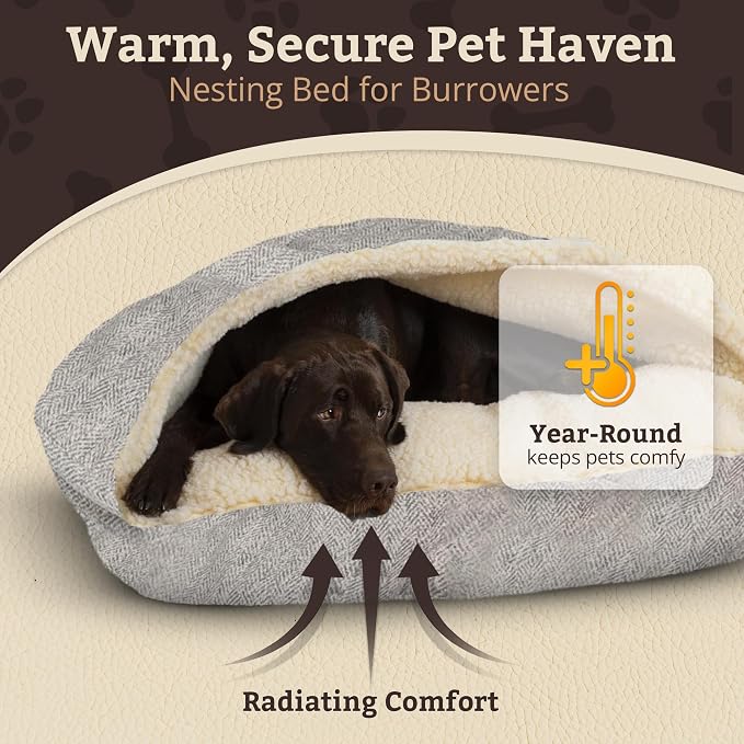 Snoozer Rectangle Cozy Cave Dog Bed - Indoor Dog Bed with Cover Cave, Covered Calming Burrow for Medium & Large Sized Pets with Blanket Attached, Enclosed, Washable Cover - Large, Palmer Dove