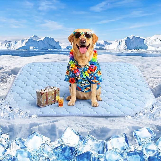 Dog Cooling Mat for Large Dogs, Long-Lasting Cool Pad for Dogs Outdoor & Indoor Use with Ice Silk Fabric & Waterproof Cover, Summer Cooling Pet Bed 36" x 26", Non-Slip Washable Pet Blanket