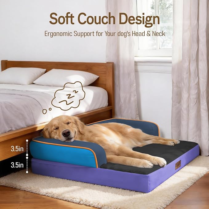 Comfort Expression Extra Large Dog Bed Orthopedic - XL Waterproof Washable Pet Bed for Big Dog Memory Foam Sofa Bolster Pet Couch with Removable Cover - 42 x 30
