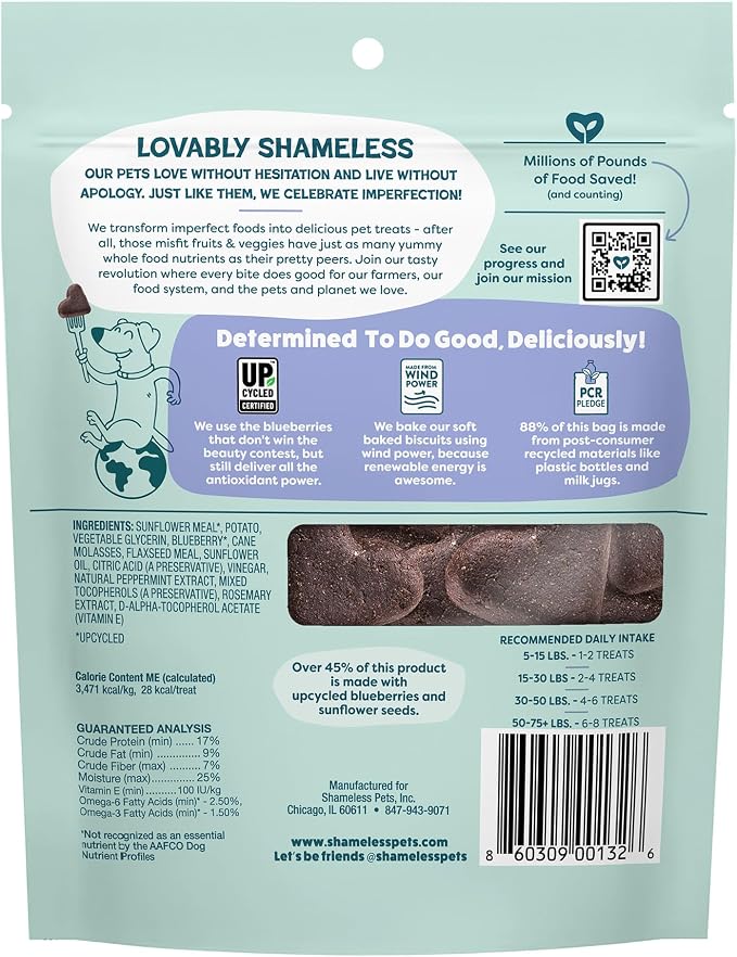 Shameless Pets Soft-Baked Dog Treats, Blueberried Treasure - Natural & Healthy Dog Chews with Mint for Immune Support - Made in USA, Free from Grain, Corn & Soy - 1-Pack