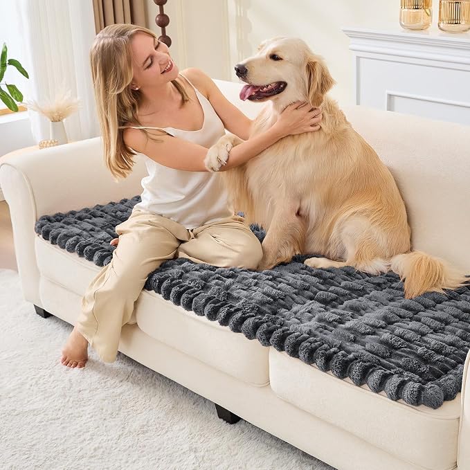 Waterproof Dog Couch Cover, Non Slip Pet Sofa Protector, Thick Fuzzy Couch Cover for Dogs, Machine Washable Furniture Protector, Scratch Resistant Pet Couch Mat(Dark Gray, 28" x 71"/70 x 180cm)