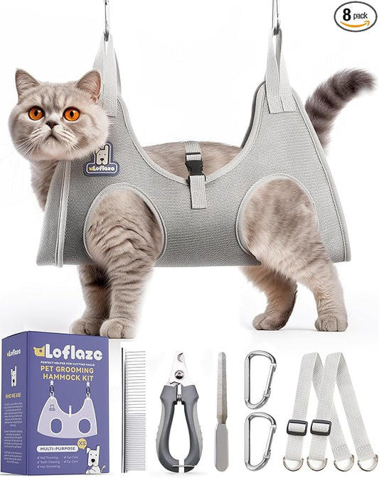 Loflaze Dog Grooming Hammock Harness for Dogs & Cats with Pet Nail Clipper Trimmer - Cat Hanger Sling for Trimming Clipping Nails- Dog Hammock Restraint Bag for Small Medium Large pet （ Grey XS）