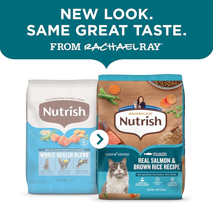 Nutrish Rachael Ray Dry Cat Food Real Salmon & Brown Rice Recipe, 5 lb. Bag