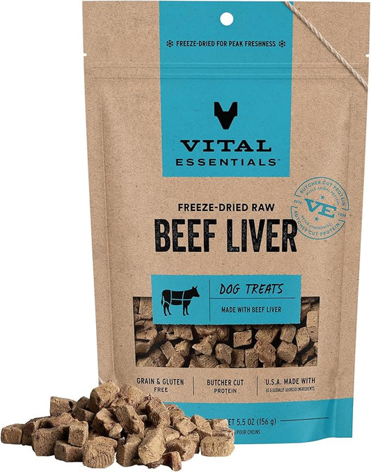 Vital Essentials Freeze Dried Dog Treats | Beef Liver, Single Ingredient | Premium Quality | Grain Free Training Treats for Dogs, 5.5 oz Bag