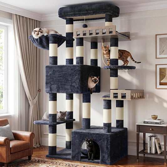 Gitelsnour Maine Coon Cat Tree, Heavy Duty Cat Tree for Indoor Cats Large Adult, Cat Tower for Large Cats 20 lbs+ with Hammock, 2 Big Perches, 2 Cat Condos, 15 Scratching Posts, Smoky Gray GCT033G