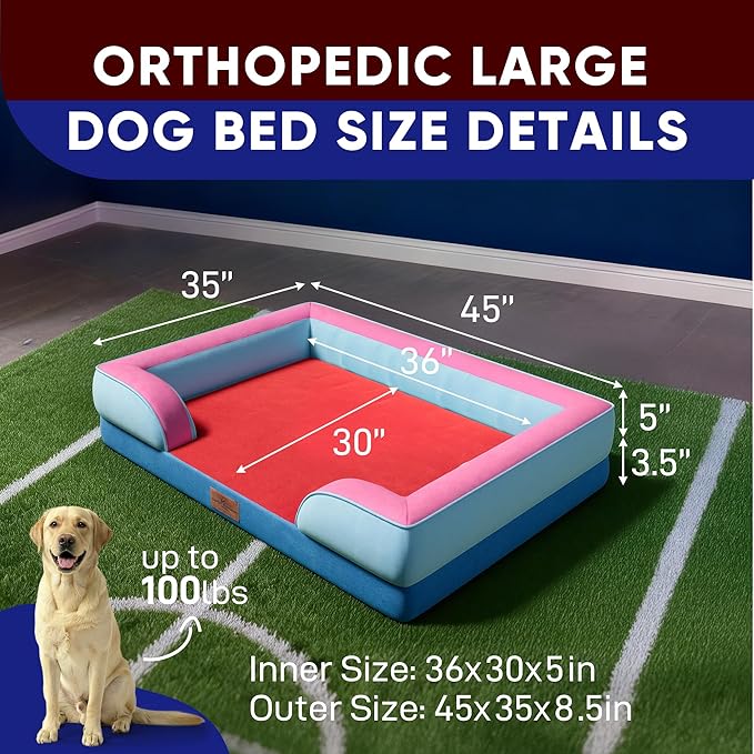 Comfort Expression Orthopedic Dog Bed for Extra Large Dogs 45x35 Inch, Waterproof Egg Crate Foam XL Pet Bed with Bolsters, Dog Couch with Washable Cover & Non-Slip Bottom, Atlanta