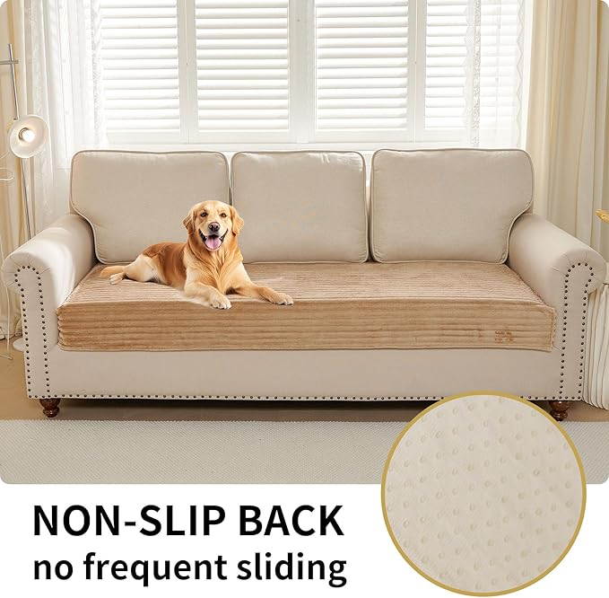HAOMAIJIA Waterproof Couch Cover for Dogs Washable,Faux Fur Pet Couch Covers for Sofa,Soft Dog Bed Cover Non-Slip Couch Covers for 3 Cushion Couch Sofa Pet Friendly (Khaki, 35" x 47" 1 Pack)