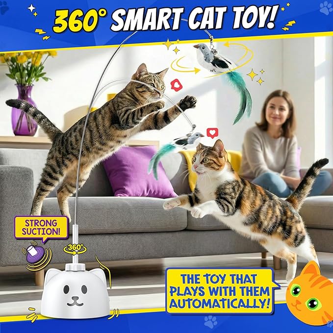 CATPICK Interactive Cat Toys for Indoor Cats - Automatic Flying Bird Feather Toy, USB Rechargeable Electric Cat Teaser with Strong Sticky Base, Smart Motion Self-Play Toy for Bored Cats(Green)