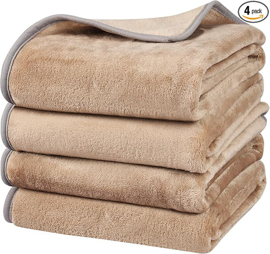 Onarway Dog Blanket Washable for Puppy: 4 Packs Dog Blankets 40”x28” - Fluffy Soft Small Throw for Cat Puppy Kitten Dogs - Fleece Pet Blankets for Bed Sofa Car and Indoor - Khaki
