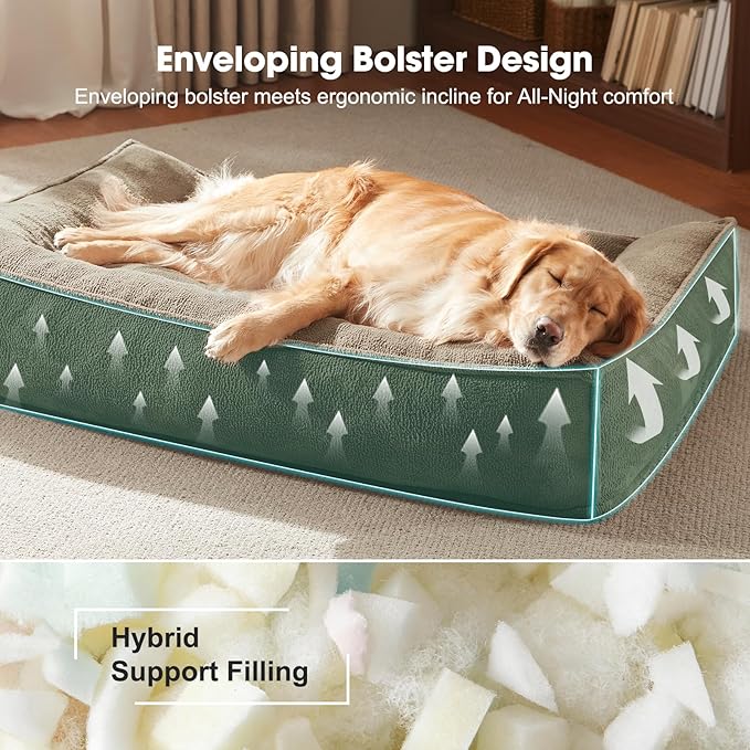 FURTIME Orthopedic Dog Beds Large Sized Dog, Extra Thick Supportive Comfort Pet Sofa, Ergonomic Slant Dog Couch Bed with Removable Washable Cover, Ultra Soft Surface & Non-Slip Bottom, Brown, 38"