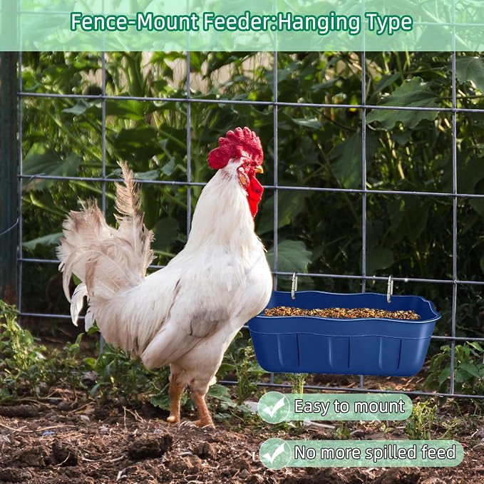 Chicken Feeder Waterer,Hanging Goat Feeders,Feed Trough 3.5 Quart 2 Pack,Hanging Fence Feed Trough for Poultry Livestock,Blue
