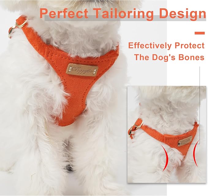 Puppytie Small Dog Harness with Multifunction Dog Leash,Lightweight Soft Adjustable No Choke Escape Proof Pet Harness Vest Pet Harness Vest,Orange,S