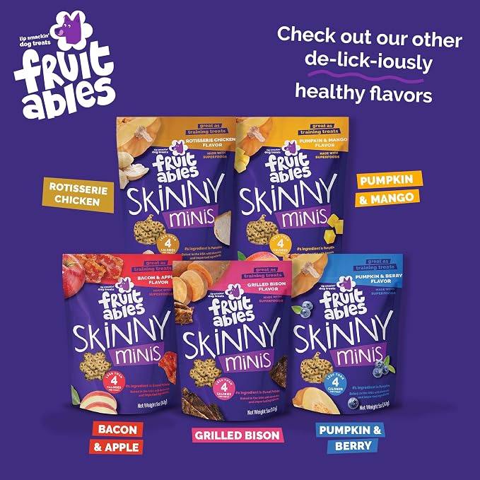 Fruitables Skinny Minis Dog Treats,Healthy Pumpkin Treat for Dogs,Low Calorie & Delicious,Puppy Training,No Wheat,Corn or Soy,Made in the USA,Rotisserie Chicken Flavor,5oz,(Pack of 2)