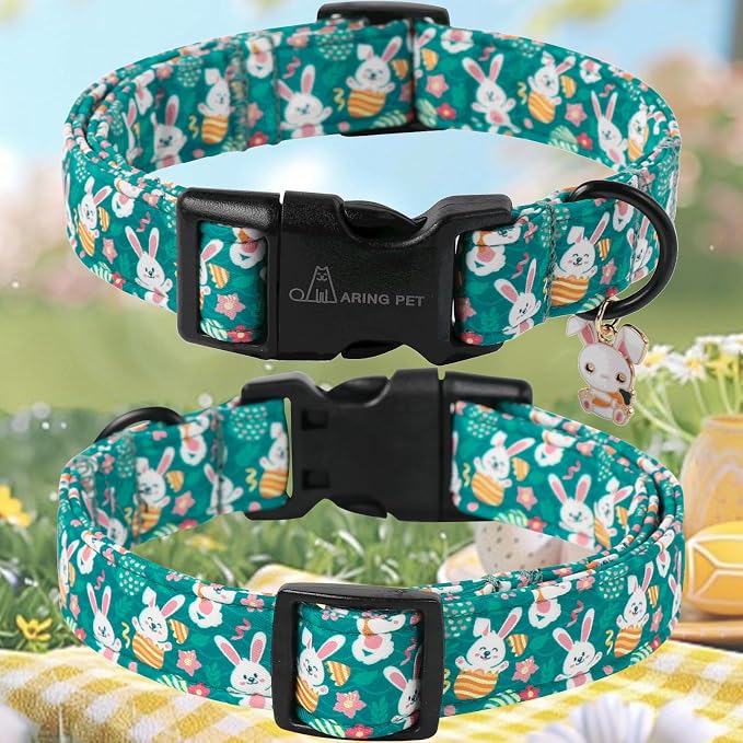 ARING PET Easter Dog Collar-Cute Green Easter Eggs Dog Collar, Adjustable Carrot&Rabbit Pet Collars Puppy Collar Gifts with Quick Release Buckle for Girl&Boy Dogs