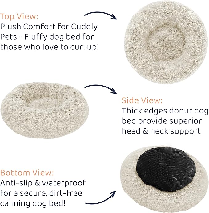 Donut Dog Bed - Premium Comfort for Anxiety Relief - Fluffy & Calming Design with Ultra-Plush Support | Cozy Round Dog Bed with Super Soft Circle Style (Cream, Medium)