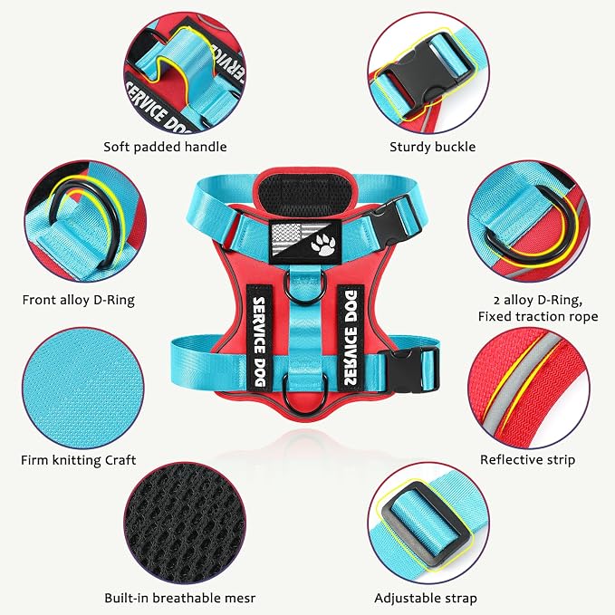 Service Dog Harness, Reflective Dog Vest Harness with 5 PCS Patches, Adjustable Soft Oxford Pet Harness, Inner Layer Mesh, Easy to Control for Small Medium Large Dogs