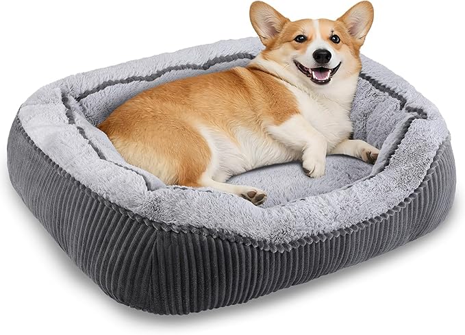 Dog Beds for Small Medium Large Dogs & Cats. Washable Pet Bed, Orthopedic Dog Sofa Bed, Soft Calming Sleeping Warming Puppy Bed (Grey, Medium-(25’’x 21’’x 8’’))