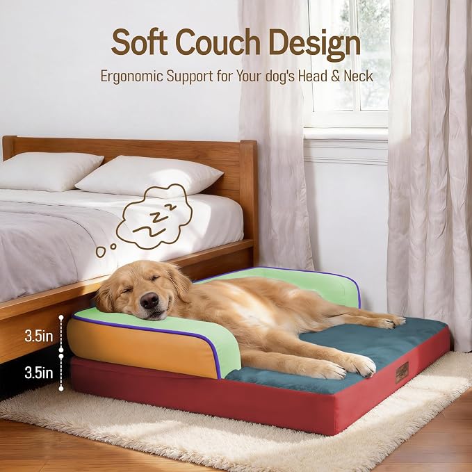 Comfort Expression Large Dog Bed Orthopedic -Washable XL Dog Beds Waterproof Pet Couch Memory Foam Sofa Bolster with Removable Cover - 42 x 30