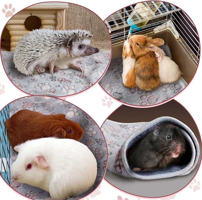 Reginary 4 Pcs Waterproof Guinea Pig Blankets Washable Small Animal Fleece Bedding Absorbent Guinea Pig Cage Liners Reusable Training Pee Pad Pet Sleep Mat for Hamster(Adorable Paw,12 x 12 Inch)