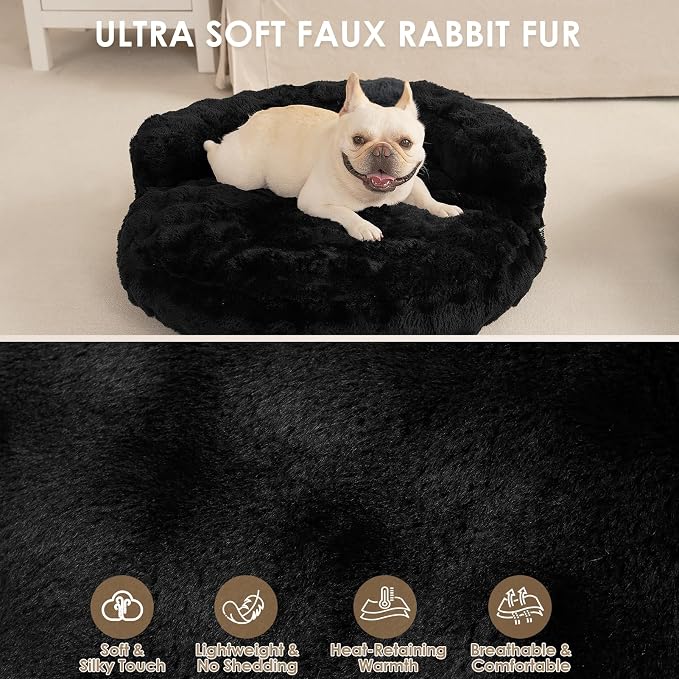 EHEYCIGA Soft Dog Couch Bed for Large Dog, Fluffy Medium Dog Bed with Removable Washable Cover, Bolster Pet Sofa, Waterproof and Non-Slip, 36" x 36"x 9", Black