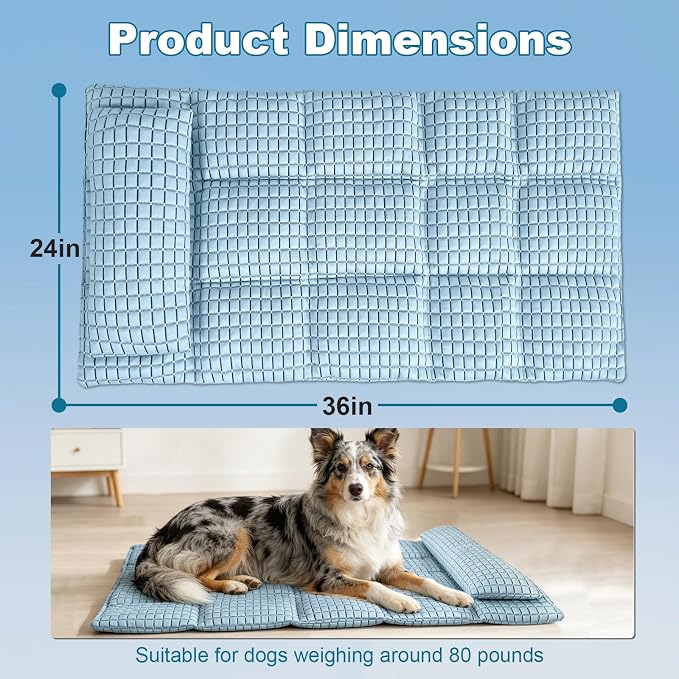 GOLOPET Large Dog Cooling Mat with Pillow, 36x24in | Polymer Ice Silk Fabric,Upgrade The Heat Dissipation Structure,Soft PP Cotton Filling Material