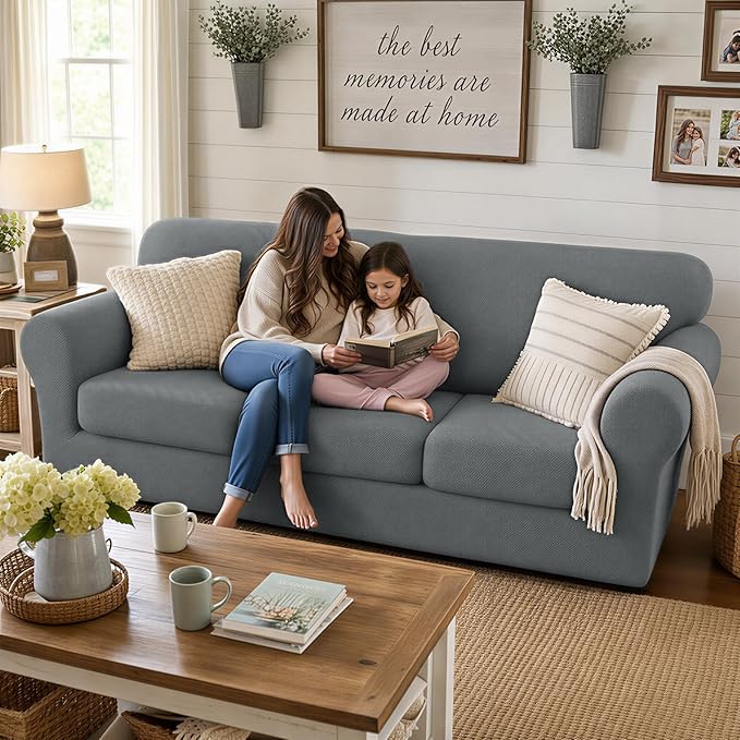 XINEAGE 2026 New 4 Pieces Extra Large Couch Covers for 3 Cushion Sofa Super Stretch Sofa Cover for 3 Large Seat Cushion Universal Slip Cover for Living Room (Light Gray), 91"-110"(3 Cushions)