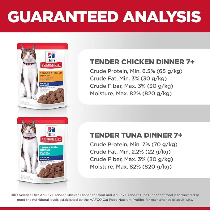 Hill's Science Diet Adult 7+ Wet Cat Food Variety Pack, Chicken & Tuna, 2.8 oz. Pouches, 12-Pack