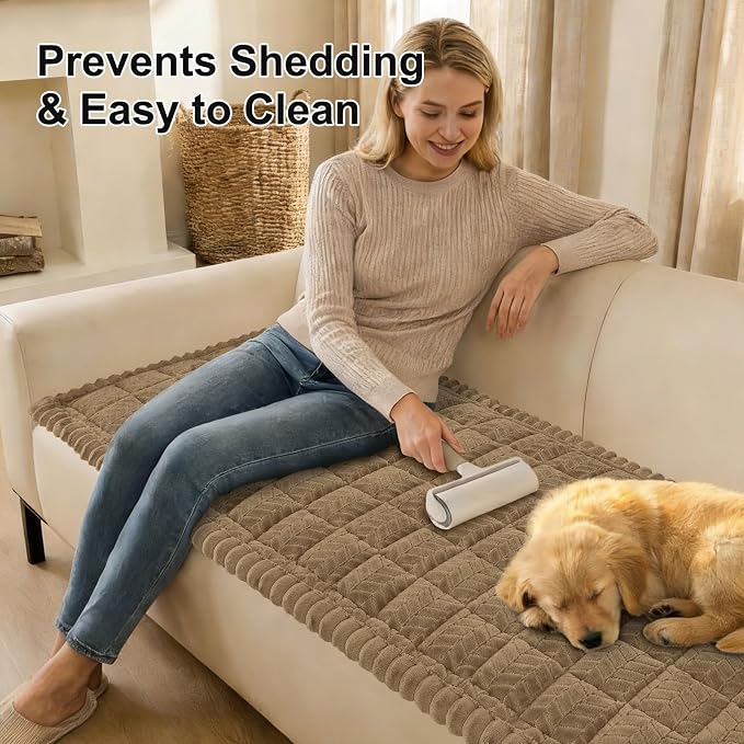 Smiry Couch Cover for Dogs, Non Slip Fuzzy Pet Sofa Covers Washable for 3 Cushion Couch, Soft Thick Furniture Protector for Cats Dogs, Against Fur, Dirt, Scratch Resistant (Mocha Brown, 35.4"x88")