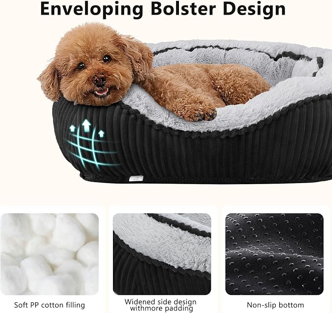 Dog Beds for Small Medium Large Dogs & Cats. Washable Pet Bed, Orthopedic Dog Sofa Bed, Soft Calming Sleeping Warming Puppy Bed (Black, Small-(20’’x 19’’x 6’’))