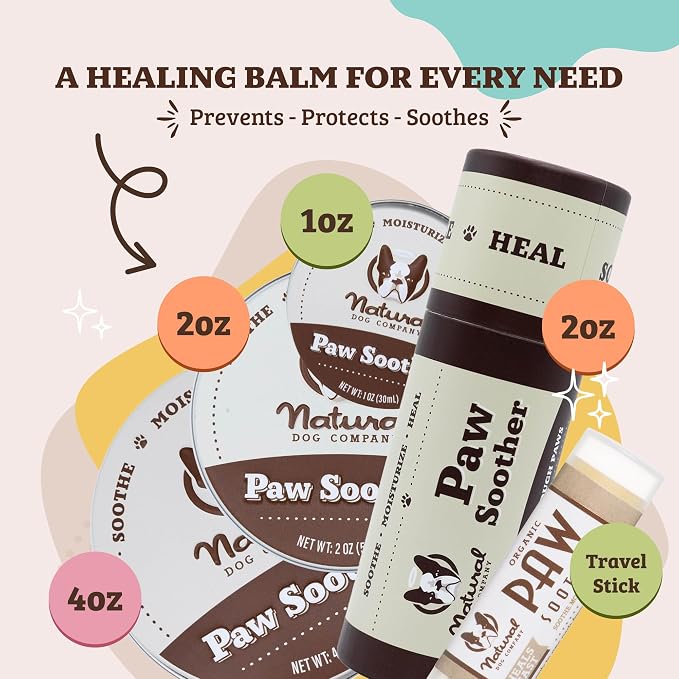 Natural Dog Company Paw Soother Dog Paw Balm – Moisturizes Dry Cracked Paws After Walks, Hot Pavement, Beach Sand, Hiking & Outdoor Play with Coconut Oil & Calendula, Daily Paw Care, 4 oz Tin