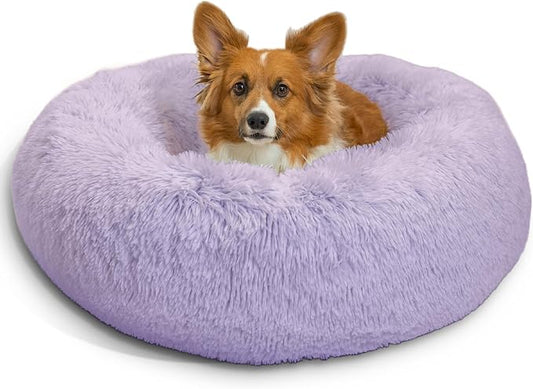 Best Friends by Sheri The Original Calming Donut Dog Bed for Medium Dogs up to 45 lbs, Shag Faux Fur, Lavender, 30" x 30"