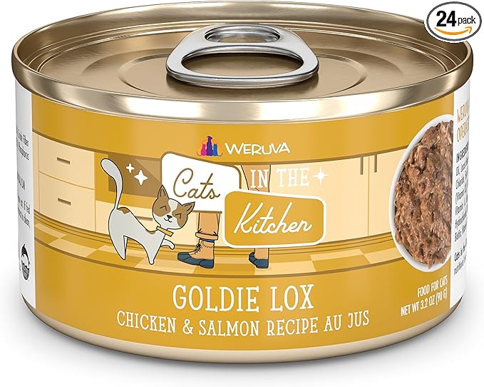 Weruva Cats in The Kitchen, Goldie Lox with Chicken & Salmon Au Jus Cat Food, 3.2oz Can (Pack of 24)