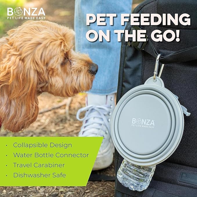 Bonza Collapsible Dog Bowls - 2 Pack, Small 12 oz, Dog Travel Accessories, Silicone Portable Dogs Bowl & Water Dish with Reinforced Rim & Carabiner for Hiking, Camping, and Car Trips, Navy Blue