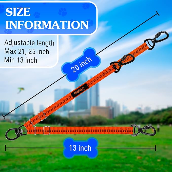 Dog Leash – Dual Reflective with Non-Tangle Design – Heavy Duty Nylon and Metal Buckles – Ideal (Orange, 2 Dog Leash)