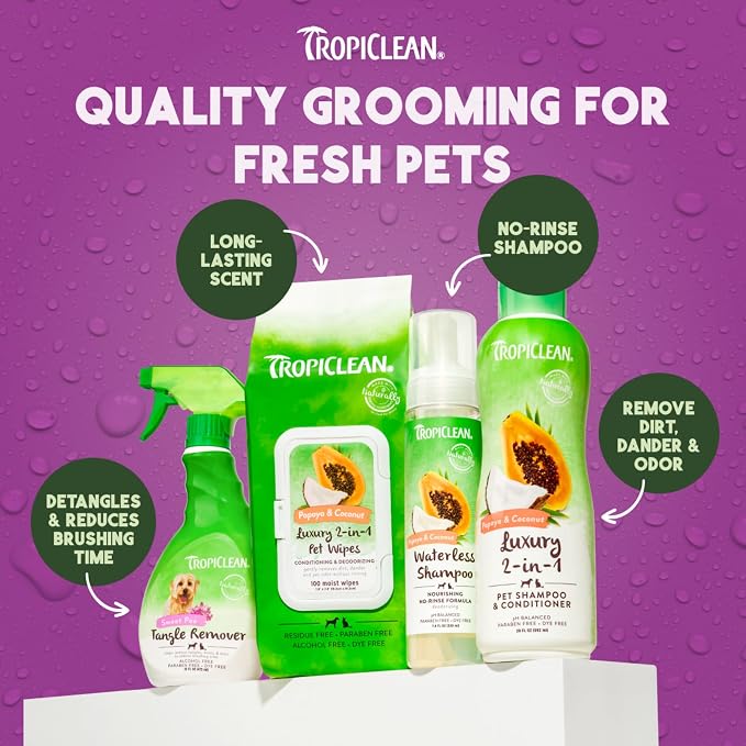 TropiClean 2-in-1 Dog Shampoo and Conditioner & Dog Detangler Spray Dematting, Grooming Bundle, Puppy Safe, Made in USA