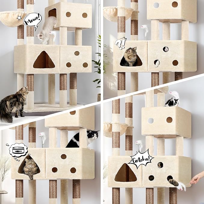 Globlazer Extra Large Cat Tower, 81-inch Tall Cat Tree for Big Cats 20 lbs, XXL Heavy Duty Cat Scratching Tower for Indoor Adult Cats with 3 Cat Condos, 8 Scratching Posts, F81, Beige