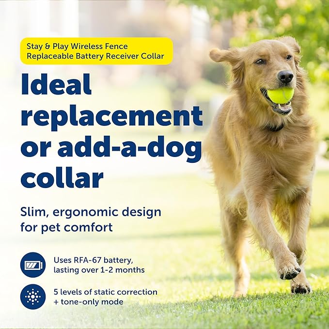 PetSafe Stay & Play Wireless Pet Fence with Replaceable Battery Collar for Dogs & Cats Over 5 lb Waterproof Receiver Collar Tone & Static Correction from Parent Company of Invisible Fence Brand