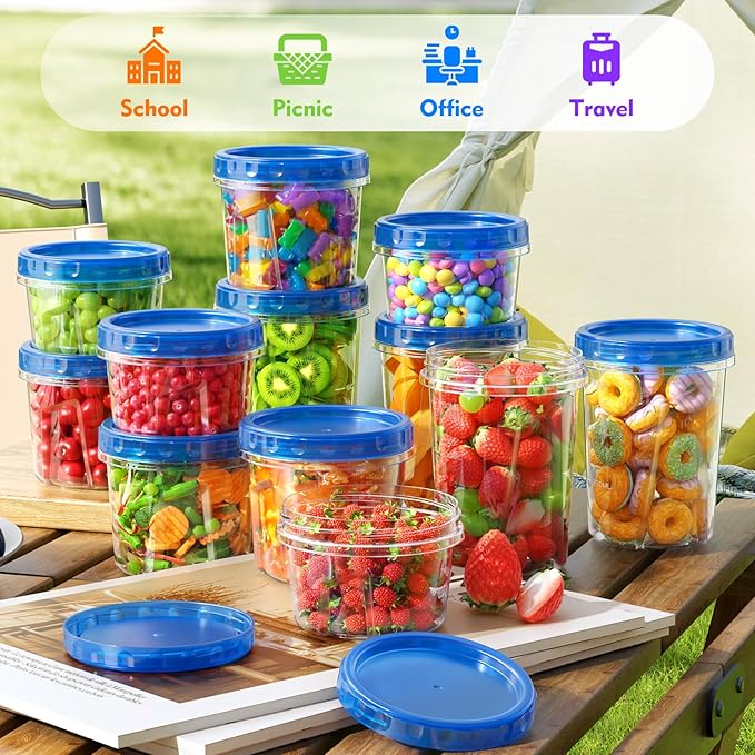 BiuLeon 12 Pack-34oz Freezer Storage Containers, Plastic Food Storage Containers with Twist Top Lids, BPA Free and Reusable Soup Containers with Lids, Leakproof/Microwave/Dishwasher Safe
