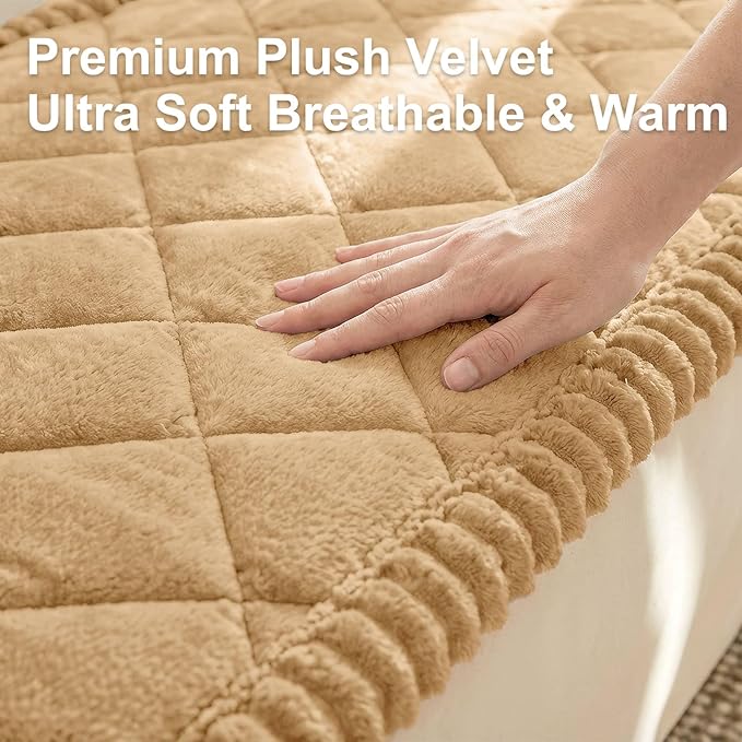 Smiry Couch Cover for Dogs, Non Slip Washable Pet Sofa Protector for Large Dogs, Cats, Fuzzy Plush Sofa Covers Backrest & Armrest, Against Fur, Dirt & Scratch Resistant, Camel, 27.6"×27.6"