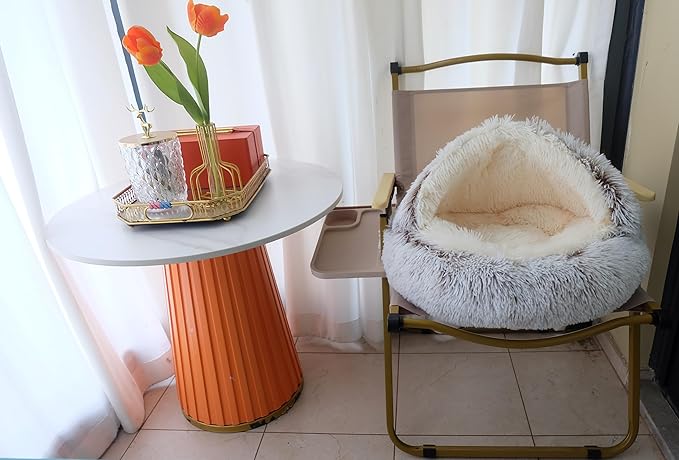 ZaneSun Calming Round Dog Bed & Cat Cave with Hooded Cover, Plush Fluffy Anti-Anxiety Cat Bed, Waterproof Bottom Washable (Coffee, 20x20inch)
