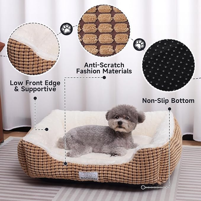 Dog Beds for Small Medium Dogs Washable, Calming Dog Bed Small Size Dog, Orthopedic Dog Bed, Warming Soft Calming Sleeping Puppy Bed Durable Pet Bed with Anti-Slip Bottom (25 inch, Coffee)