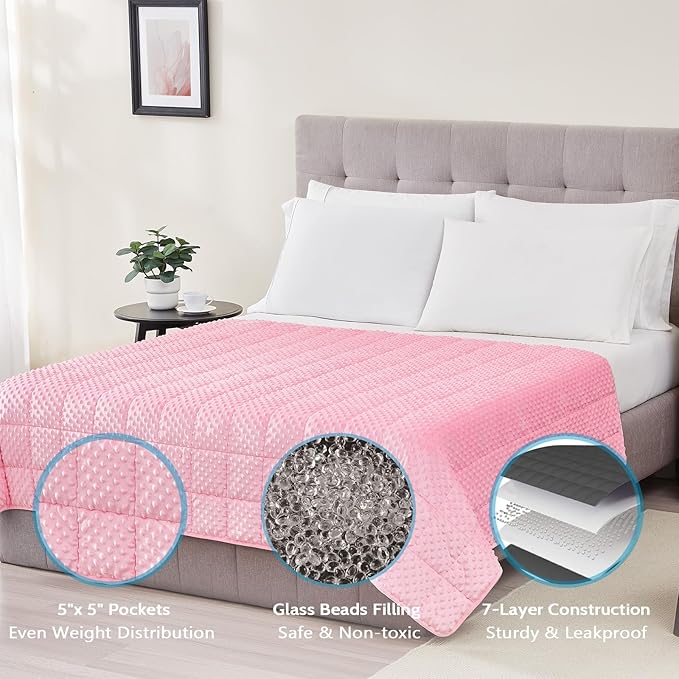 L'AGRATY Weighted Blanket for Adult - 60"x80" 15lbs Minky Dots Heavy Blanket with Glass Beads Soft Breathable for All-Season Summer Fall Winter Thick Comfort for Sleeping